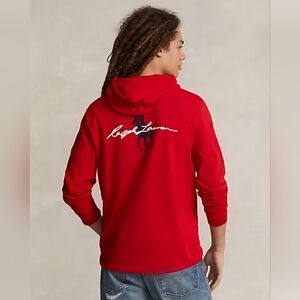 Polo Ralph Lauren Big Pony Logo Jersey Hooded T-Shirt Size XL Red Lightweight